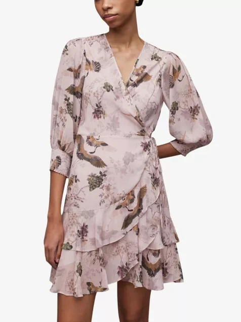 NEW ALLSAINTS Ari Peggy wrap-front floral-print woven mini