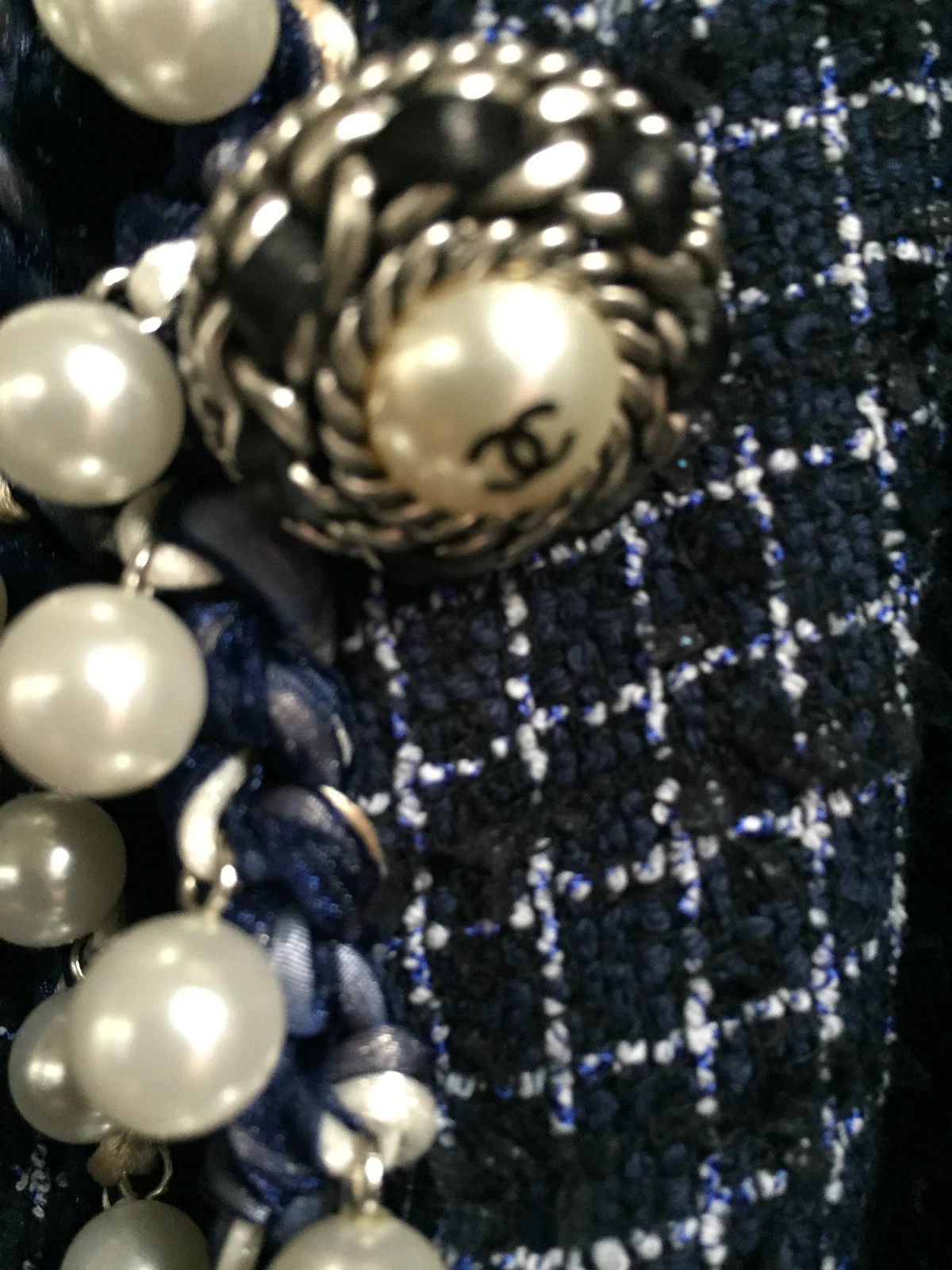 GIACCA CHANEL 10P VINTAGE NUOVA TWEED ECRU MARINA FINITURA INTRECCIATA PERLA CC FR40 FR38