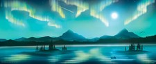 Landscape painting lake mountains sky boat rmradev Custom Gaming Mat Desk