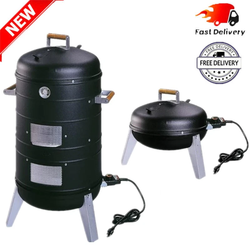 Electric Smoker with Built-in Thermometer and Wood Chip Tray for Outdoor  Cooking