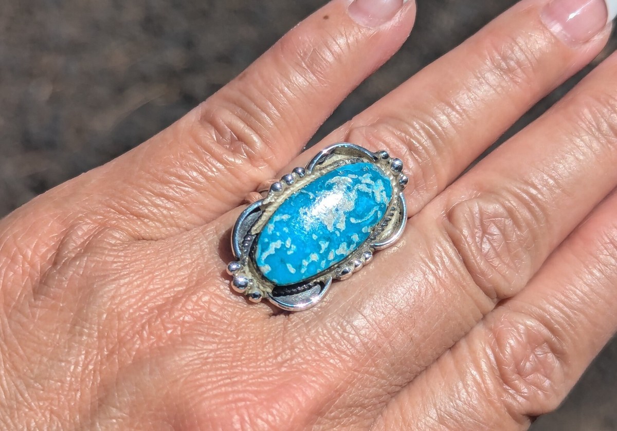 Navajo Sterling Silver Ring Turquoise Native American Jewelry Size