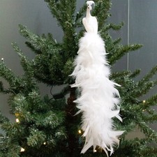 Simulation White Peacock Christmas Tree Decoration Natural Feather Pendant