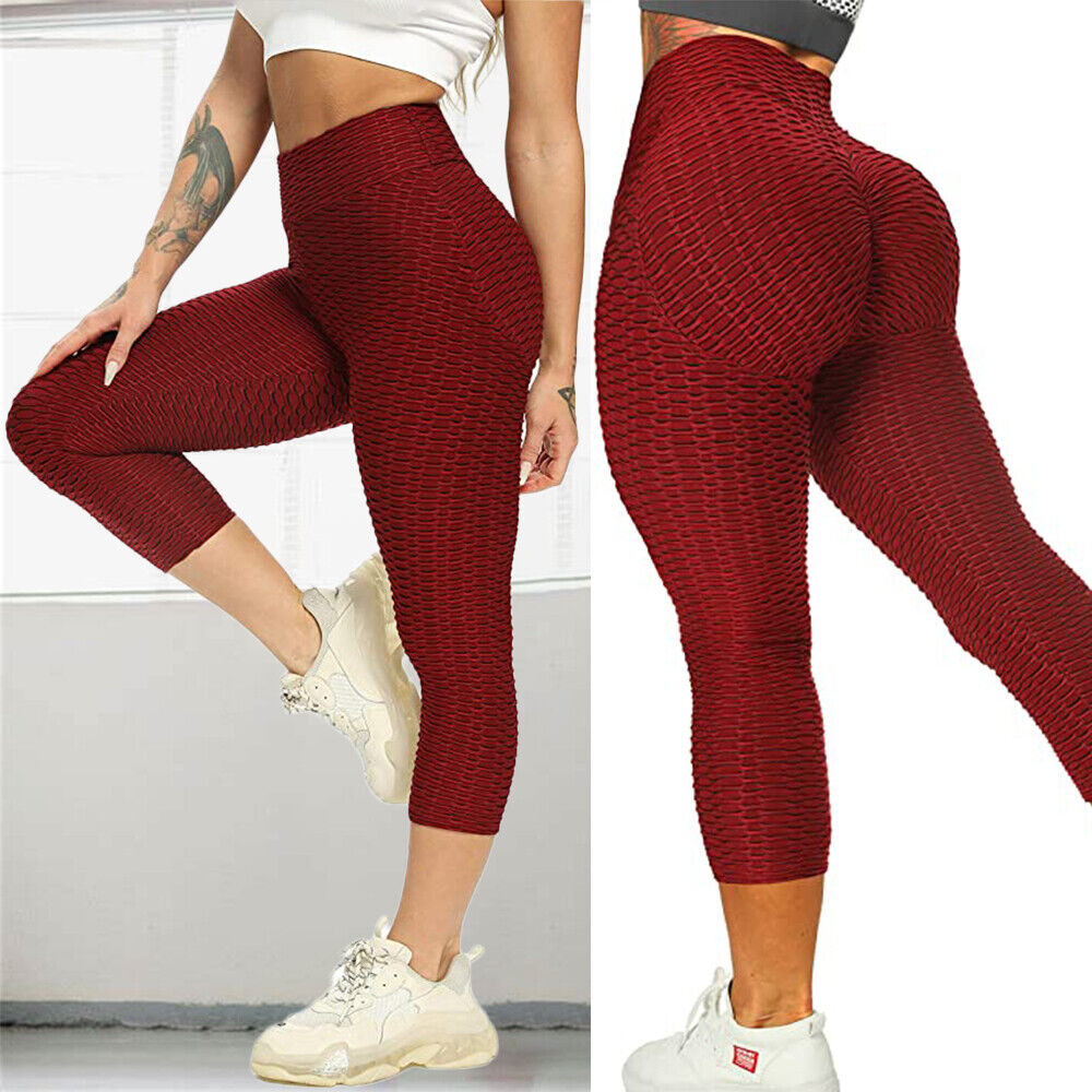 Women Scrunch Yoga Suit Crop Tops/Leggings Shirt Pants Sports Set Workout Outfit
