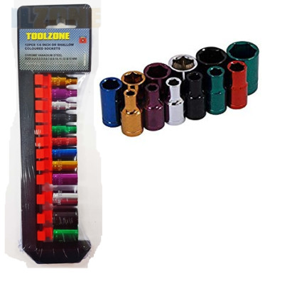 12PC SHALLOW SOCKET SET 1/4'' DRIVE MULTI COLOUR METRIC LONG REACH 4-13MM SS311
