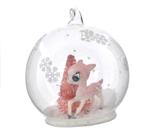 Pink Reindeer Glass Ornament Winter Snow Animal Deer Hunting Cabin Woods Camp - Picture 1 of 5