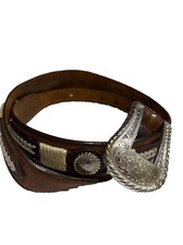 Justin Top Grain Cowhide Leather Belt Western Silver Hardware Sz 30 702BD