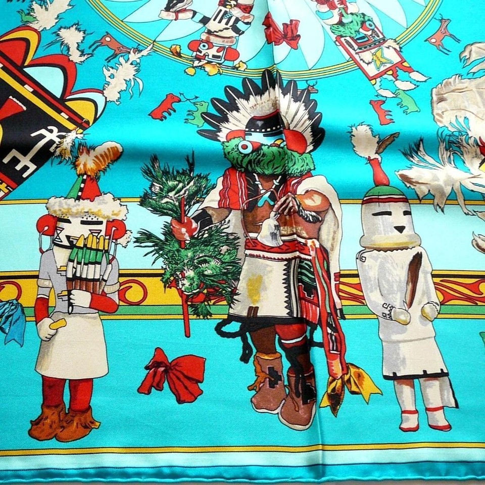 HERMES Carre 90 kachinas vintage Silk Scarf 90cm Kermit Oliver Rare NMT