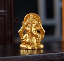 Chinese Mini Ganesha Buddha Statue Gold Elephant Miniture House Office Decor