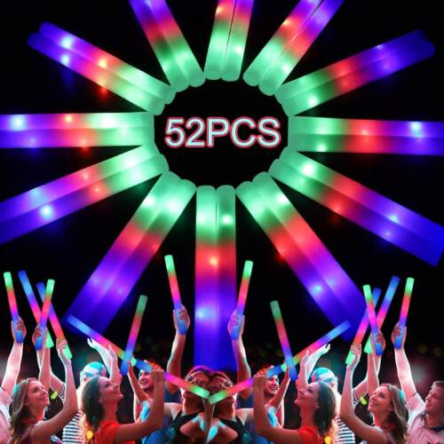 52 PCS Foam Glow Sticks, Colorful Flashing Light, Party Supplies for Wedding