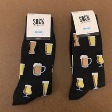 Sock it to Me Men's Shoe Size 7-13 Black Beer Novelty Crew Socks 2 Pair NWT