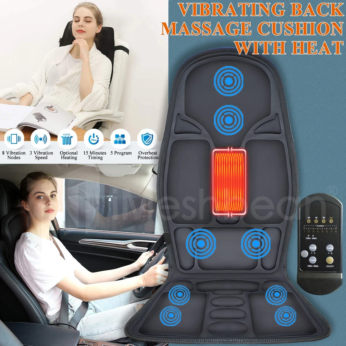 Shiatsu Chair Cushion Massager with Heat Kneading Massage & Seat