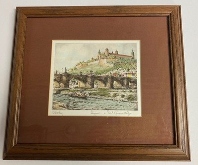 #ad #ad Ernst Geissendorfer Original Signed Etching of Würzburg 28x24” Matted amp; Framed $45.00