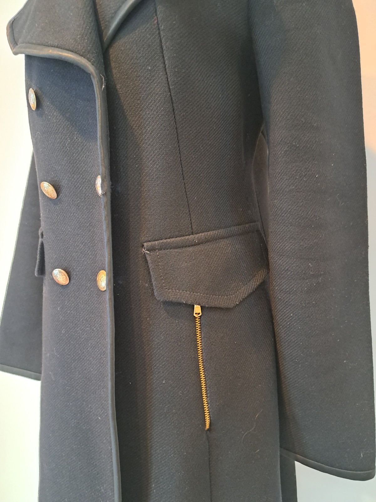 Zara Sz L Gold Button Wool Blend Tailored Coat Satin Silky Trim Zipper Pockets  thumbnail 5