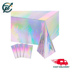 4 Pack Iridescent Plastic Tablecloths Shiny Holographic Laser Rectangle Party