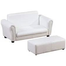 Kids Sofa Set with Footstool for Toddlers and Babies, White
