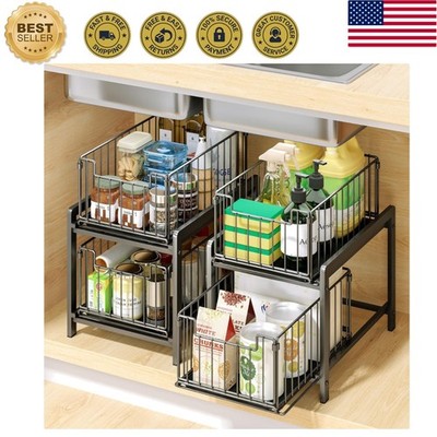 Multi-Purpose Under Sink Organizer Set - 2 Tier Slide-Out Cabinet Baskets
