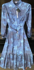 Elie Tahari Button Down Collar Navy Blue satin midi Dress Sz S Women’NWT$495
