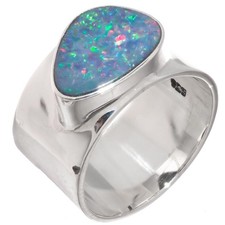 925 Sterling Silver Big Blue Natural Australian Opal Sterling Sz 7 Ring