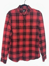 Express Plaid Flannel Button-Up Shirt Red Black Long Sleeve Pockets Men's Size S