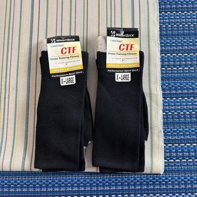 WrightSock Mens X-Large Black CoolMax CTF Cross Training Mid Calf Socks 2 Pair