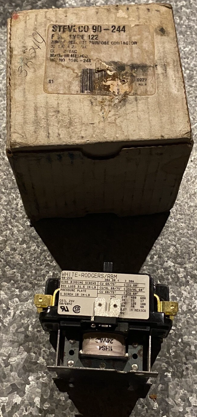 White-Rodgers 90-244 Emerson 2 Pole 30 Amp 24V Coil NIB HVAC New Old Stock