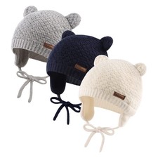 Cute Knitted Boys Girls Christmas Beanie Warm Earflap Winter Hat Cotton Lined...