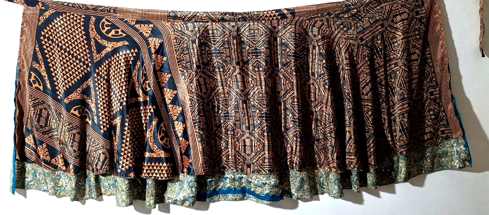 Falda envolvente de sari indio para mujer hecha a mano reversible vintage hippie XL té