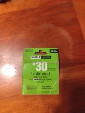 $30 simple Mobile prepaid card unlimited talk text data first five gigabytes at