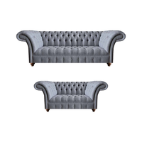 Hellgraue Chesterfield Polstercouchen Designer 3-Sitzer Zweisitzer 2Tlg