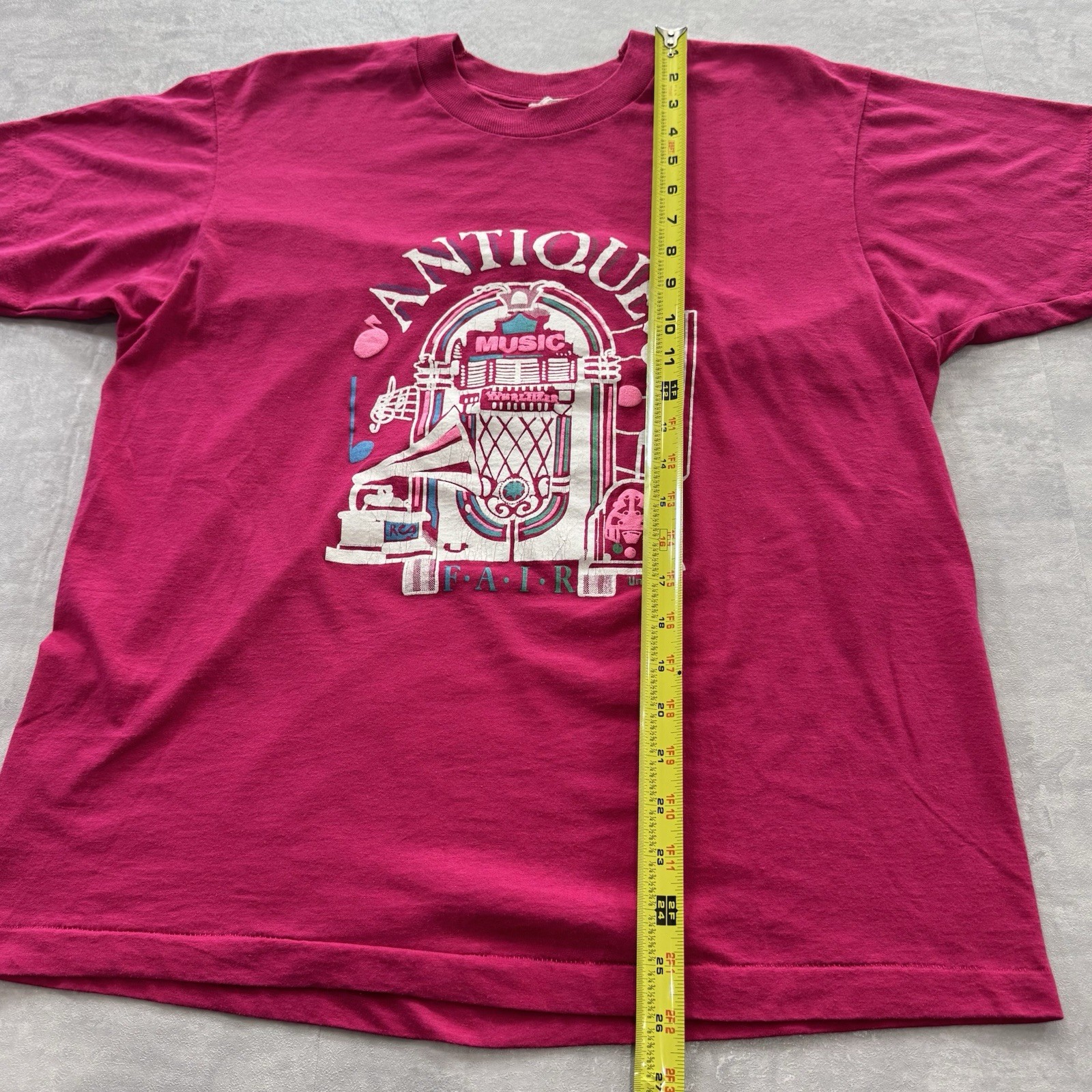 Vtg 80s Antique Music Fair RCA Concert Tee Shirt Screen Stars XL Pink Thin