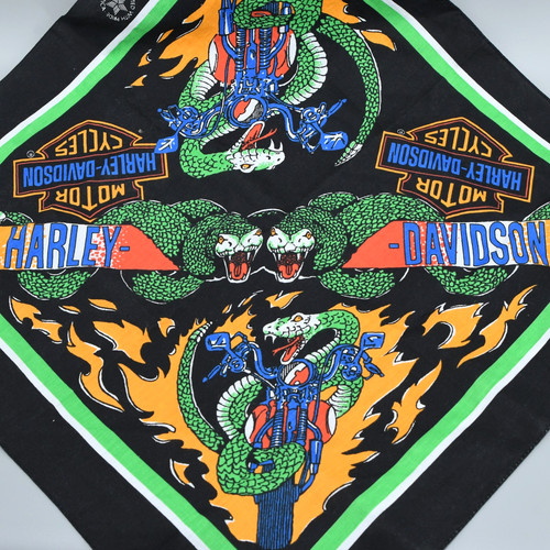 Harley Davidson Snakes on Motorcycles Bandana Vintage 1990s Black USA