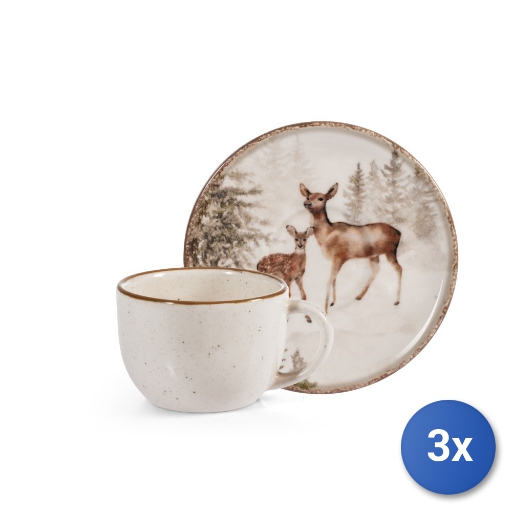 3X H&H Pack Of 4 Coffee Cups With Saucer Magical Deer CC 115 In Stoneware
