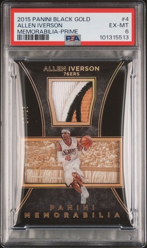 2015-16 Panini Black Gold ALLEN IVERSON Game Worn Logo Patch Prime /25 PSA POP 1
