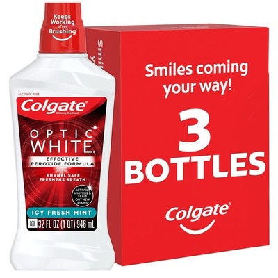 Colgate Optic White Advanced Mouthwash 3 Pack Enamel Safe Icy Mint 32 Oz