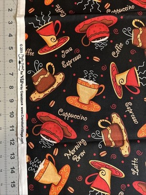 Morning Brew Coffee VIP Cranston Cotton Fabric 1/2 Yard (18 By 44 )new