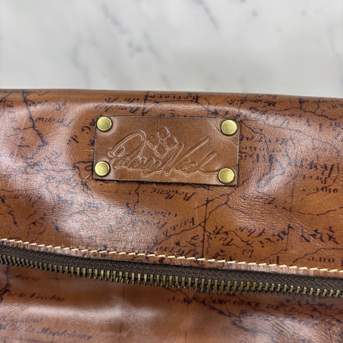 Patricia Nash Clutch Wristlet Leather Bag Fold Over Handbag Brown Map Motif - Picture 6 of 17