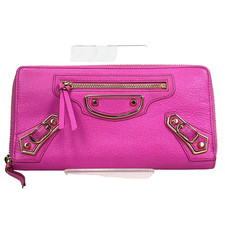 BALENCIAGA Classic Continental Zip Wallet Pink Leather 390187 Auth Used