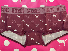 2017 Victoria's Secret PINK Wide Logo Band Low Rise Boyshort Panties M VTG Dog