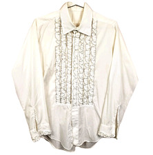 Vtg Men's 70s Tuxedo Shirt Disco Prom Sz 15 1/2 33 White Black Edge Ruffles