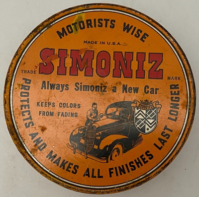 #ad Vintage Simoniz Car Wax Tin Motorists Wise Empty Metal Can Collectible $19.95