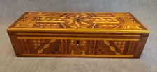 Vintage Marquetry Inlaid Box with Purple Cloth Interior