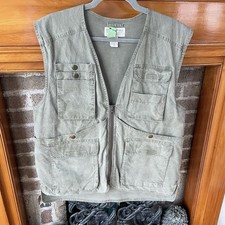 VTG Banana Republic Safari Vest Mens M Green Utility Hunting Fishing Zip Pockets
