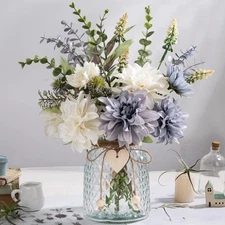Silk Flowers in Vase, Artificial Flowers with Vase Fake Flowers Arrangement F...