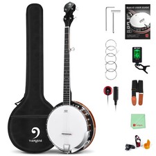 Vangoa LEFT-HANDED Banjo 5 String Mahogany Open Back Banjo with Resonator, Re...