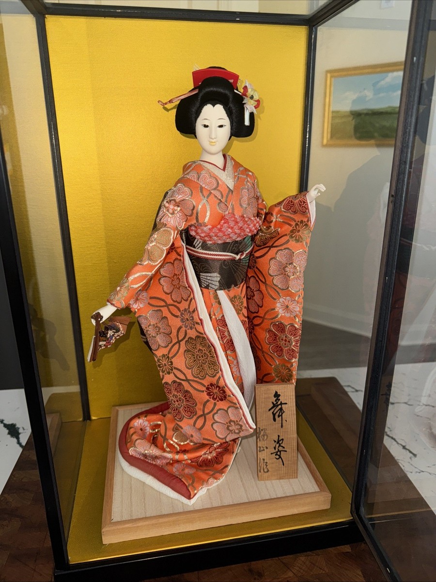 (Japanese dolls)日本人形 Vintage Japanese Geisha Doll 17” w/ Glass Case NO MIN NO RESERVE