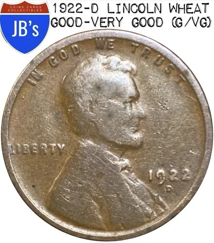 1922-D Lincoln Wheat Cent Penny 1c - KEY DATE Very Good (VG)