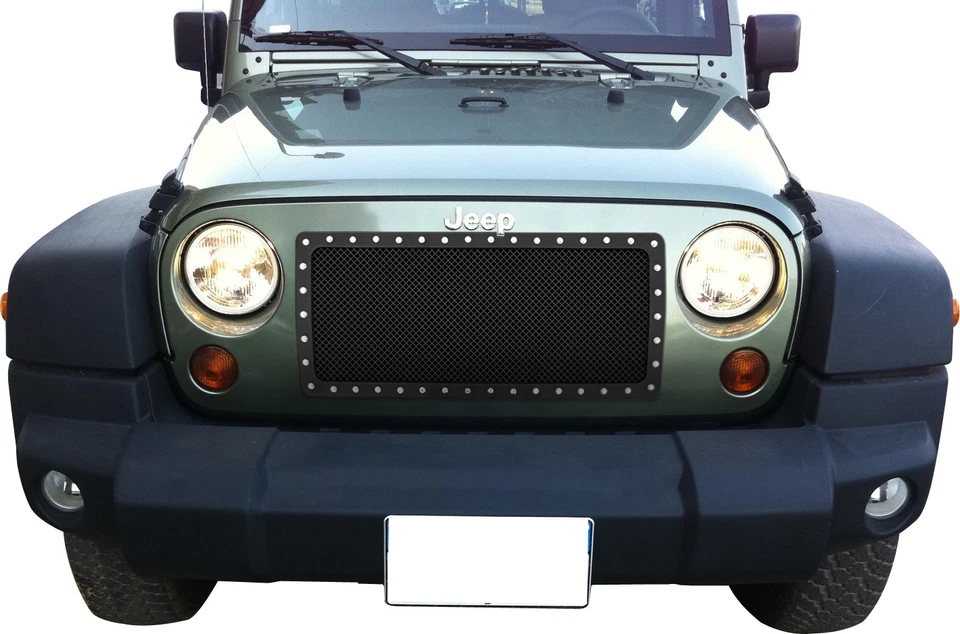 Para Jeep Wrangler JK 2007-2018 parte superior principal de acero inoxidable rejilla remachada de malla negra Foto 2 de 3