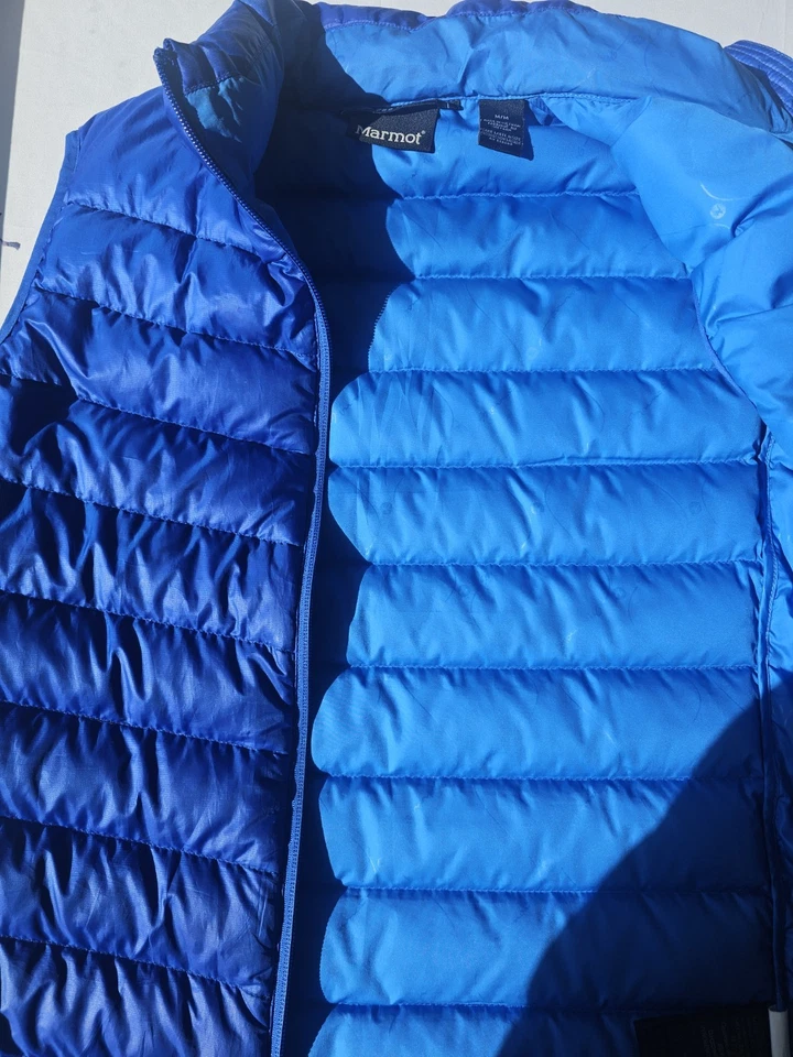 Chaleco Marmot Azul Puffer 700 Relleno Exterior Pato Plumón Cremallera Completa Mujer Mediano Foto 3 de 4