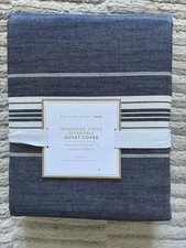 POTTERY BARN TEEN WINDWARD STRIPE REVERSIBLE DUVET COVER FULL/QUEEN DARK NAVY