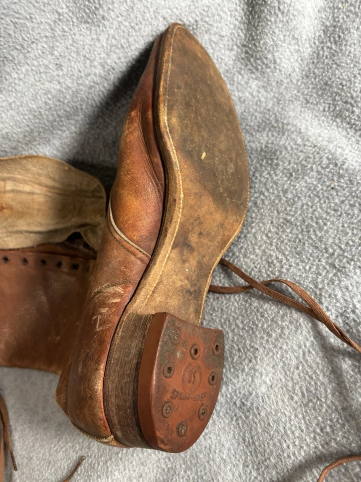 Antique VTG Brown Leather Tall Lace Up Riding Boots Spring-Step Women’s - Image 3 of 4